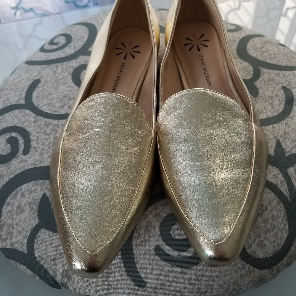 Gold leather loafers
